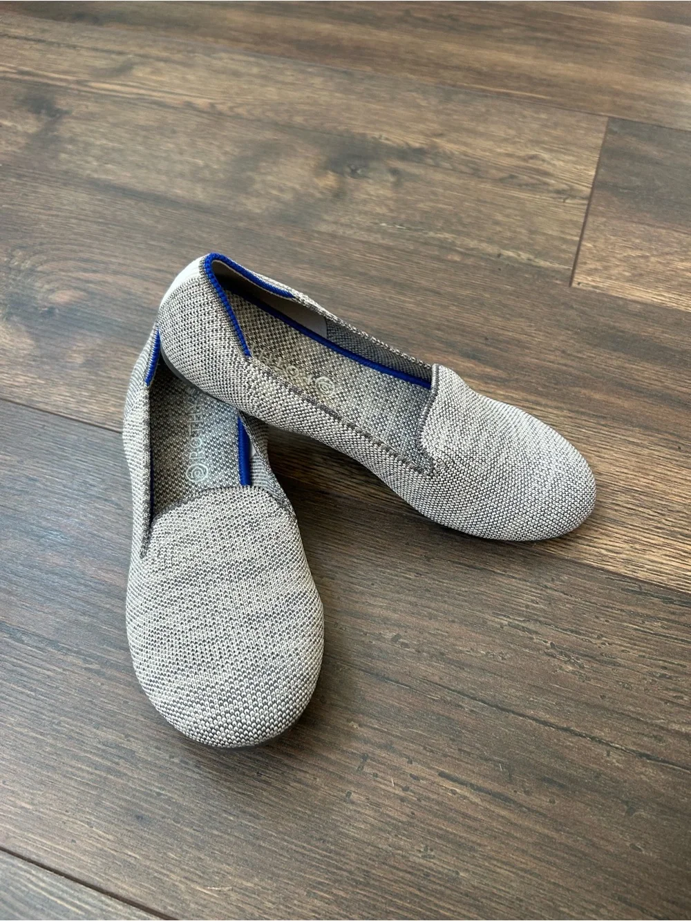 Rothy's Kids Slip-On Flats in Light Gray with Blue Trim